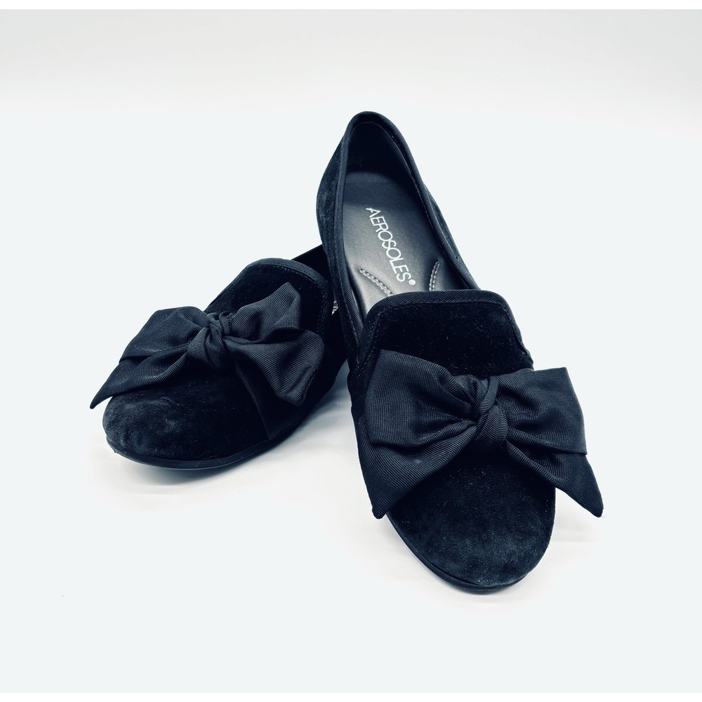 Aerosoles Womens Black Suede Bow Detail Ballet Flats Size 6 Classic Slip On